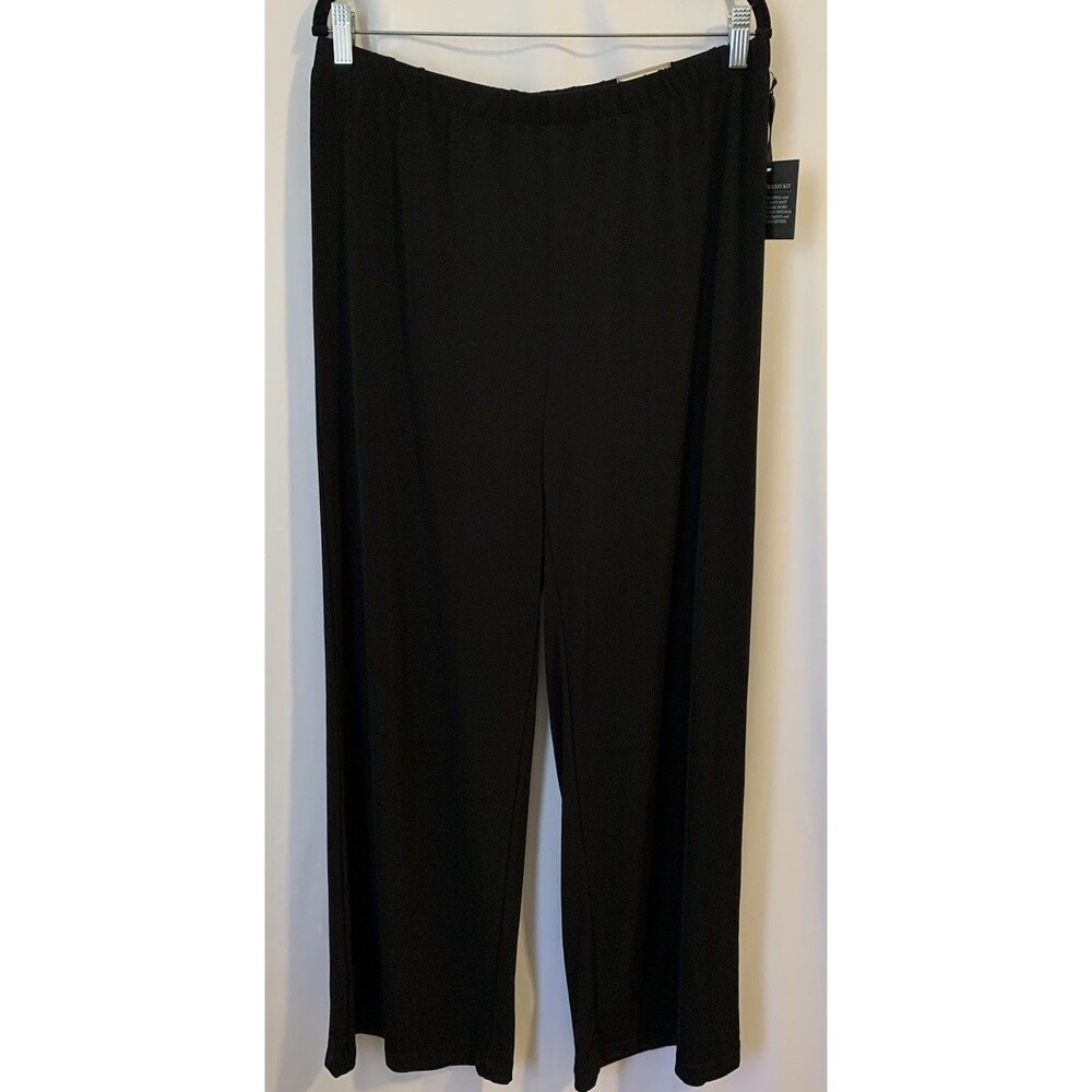 CHICOS Size 2 Womens Large Wide Leg Pants Slinky Elastic Waist Black Comfort New